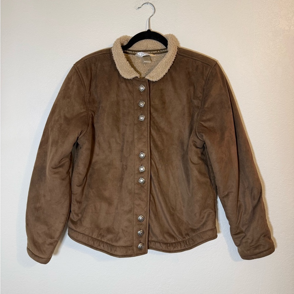 Vintage Christopher & Banks Faux Suede Sherpa Lined Jacket Brown Size L